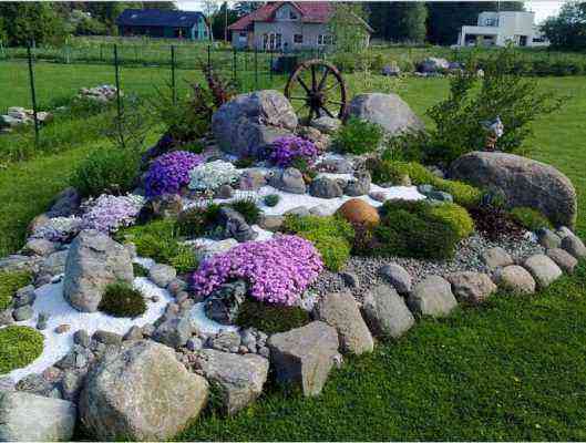 Rock garden with weigela