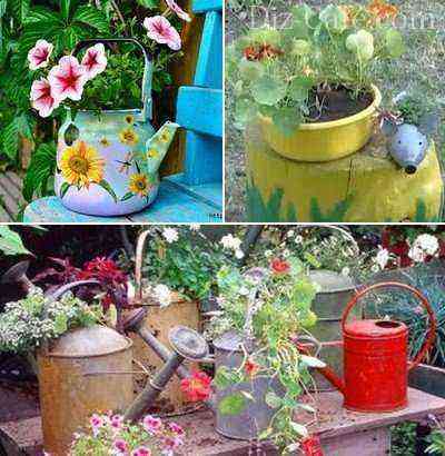 Flower beds from old dishes