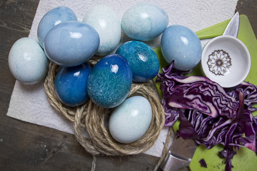 Eggs dyed with red cabbage juice