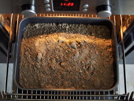 roasting the soil in the oven
