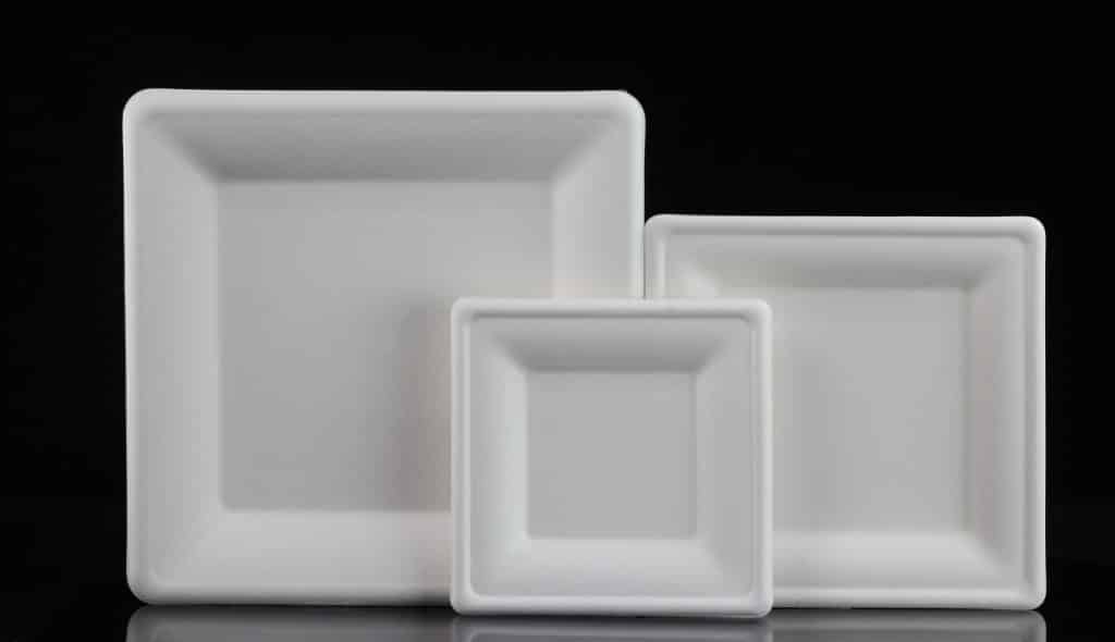 square plates produced with sugarcane bagasse