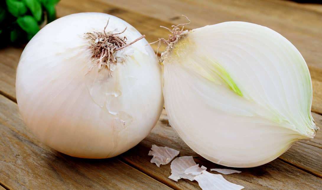 White onion on a wooden table
